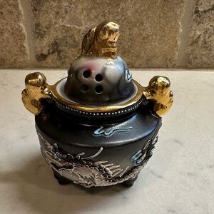 Ornate Black and Gold Dragon porcelain Incense Burner, made in Japan,Handpainted
